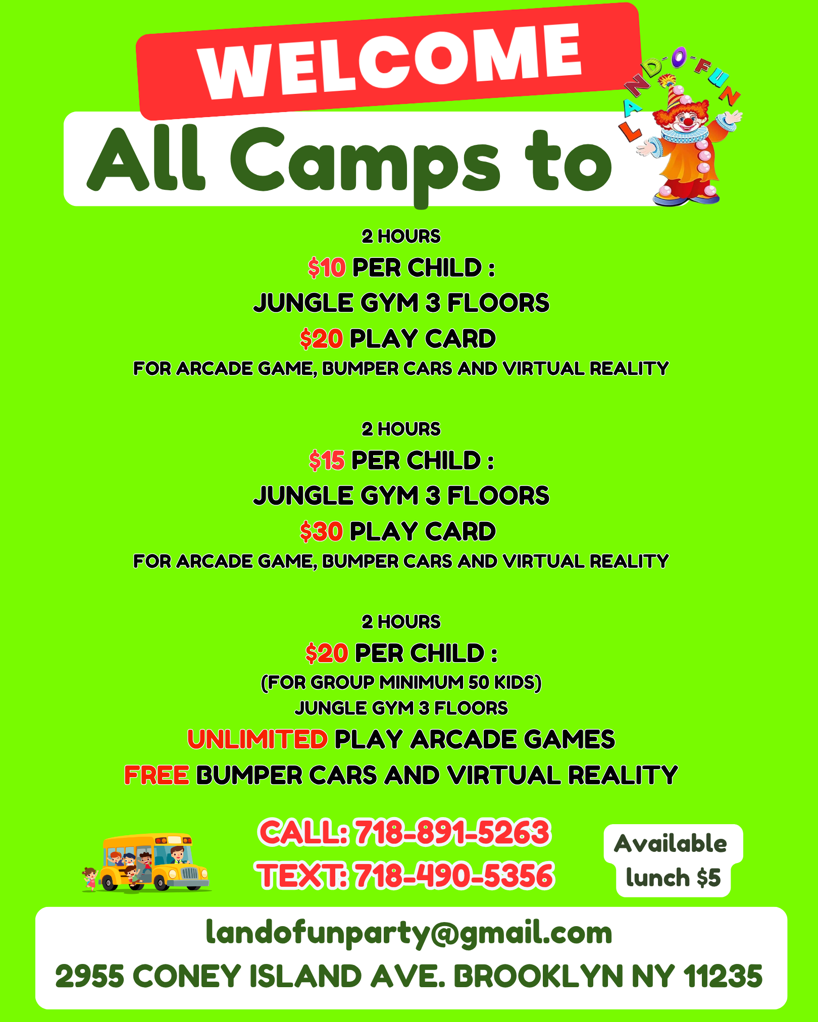 For Camps & Schools Only - Land O Fun - Indoor Playground - Arcade